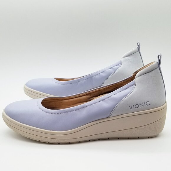 Vionic Women's Jacey Wedge Heel Size 10 Slip On Comfort Blue Haze Leather/Nubuck - Picture 6 of 16